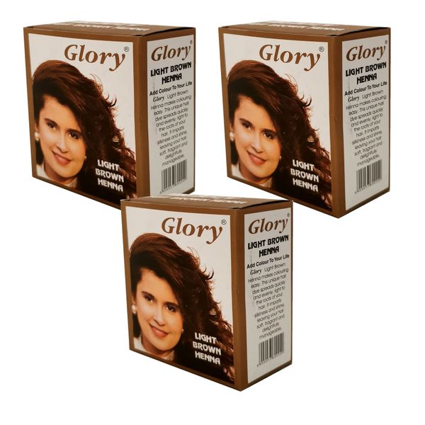 Glory Henna Natural Hair Dye - Ammonia Free - Light Brown - 3 Pack