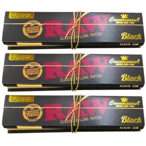 RAW Classic Black Connoisseur King Size Rolling Papers with Tips - 3 Pack
