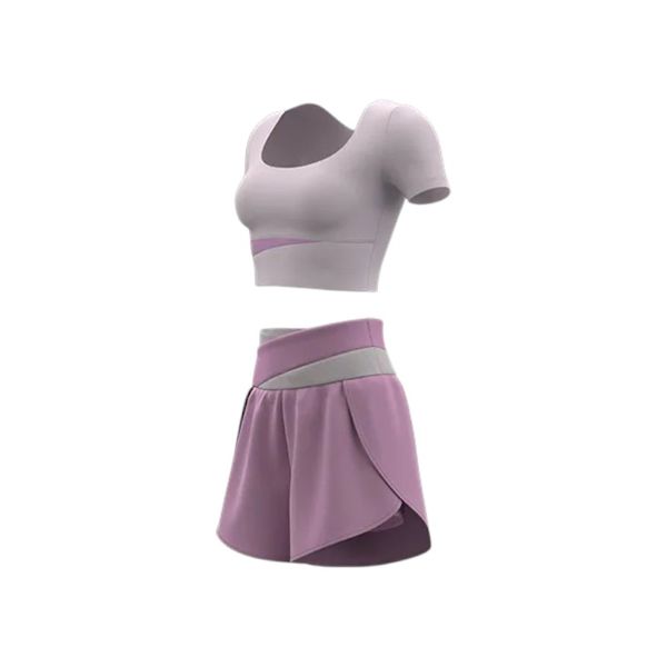 Short Sleeved Top and Shorts Set - Purple