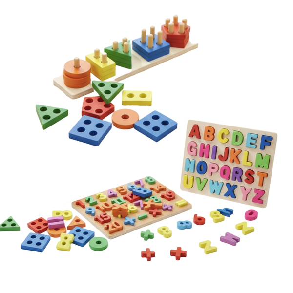 3-Piece Wooden Educational Toy Set | Alphabet &amp; Numbers