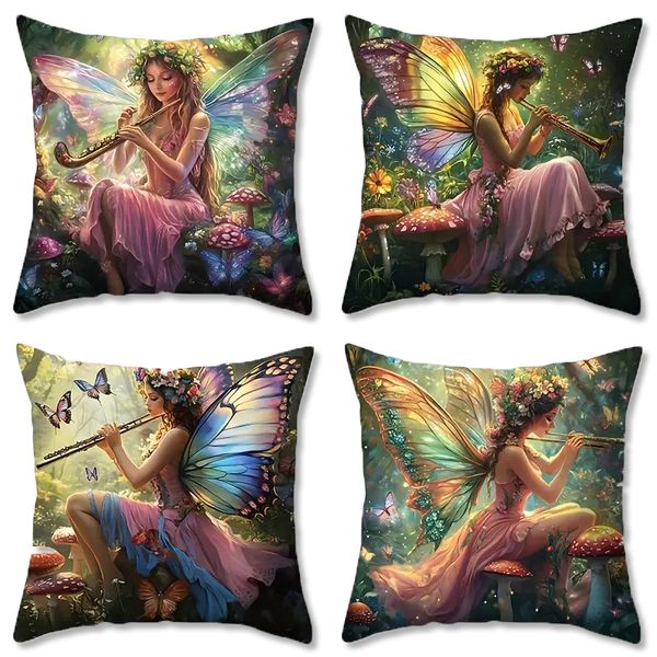 Set of 4 Enchanted Fairy Pillow Covers - Magical Forest &amp; Butterfly Design