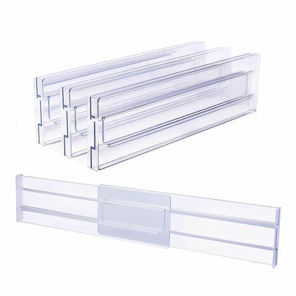 4 Pack Clear Acrylic Drawer Dividers,Adjustable Drawer Organizers