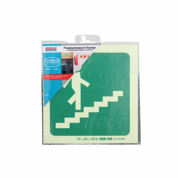 Parrot Products Photoluminescent Safety Sign - E8 Run Man Stairs Right 19cm