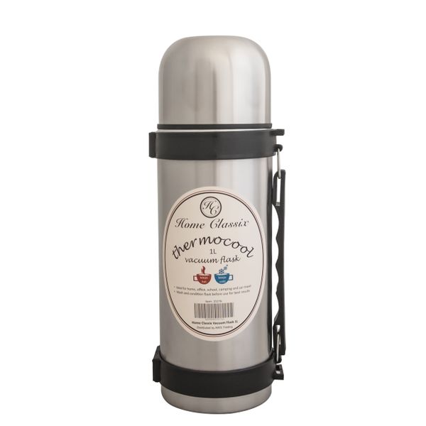 Home Classix - Stainless Steel Vacuum Flask With Handle and Strap - 1 Litre