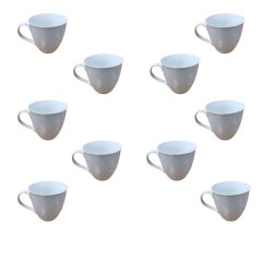 x10 - Piece White Ceramic Tea Mug Set - 10cm Classic Smooth Design.