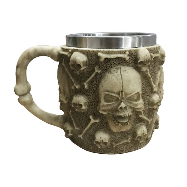 Creative 3D Resin Stainless Steel Retro Skull Coffee Mugs with Handle
