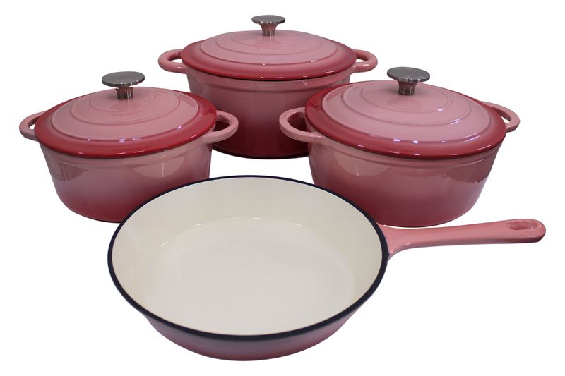King Cuisine 7 Piece Glazed Cast Iron Dutch Oven Cookware Pot &amp; Pan Set