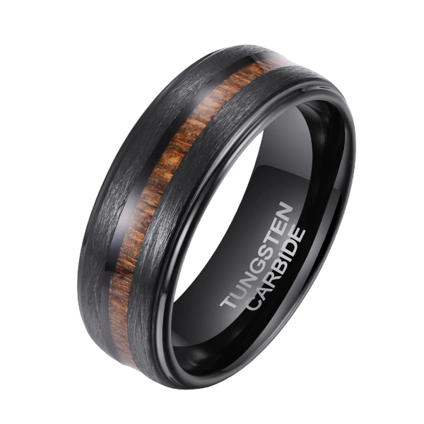 Men's Teak Wood Black Tungsten Ring R-147