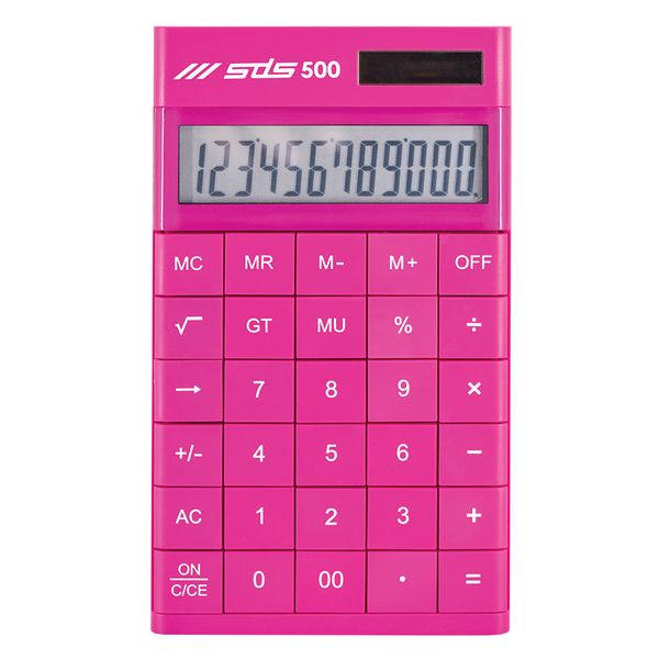 SDS 500 12 Digit Desktop Calculator - Dual Powered - Pink