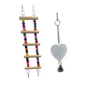 Wooden Parrot Ladder And Mirror Toy - Bird Cage Accessory