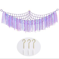 Triangle Purple Storage Hammock, Tassel Toy Mesh Bag 100 CMx 100CM x 150CM