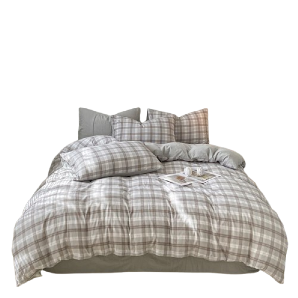 Linen Boutique - Duvet Cover Set Reversible Washed Polyester-GreyPlaid