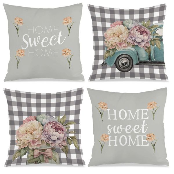Set of 4 Floral Pattern Fashion Home Decor Pillowcase, 45x45cm Pillow Cover