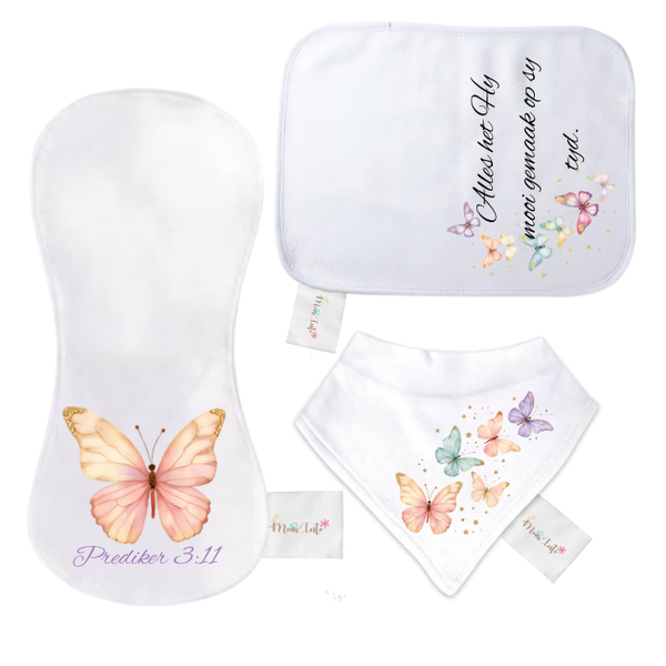 Baby-3 Piece Burp Cloth and Bandana Bib Gift Set-Combo#2-Pastel Butterflies
