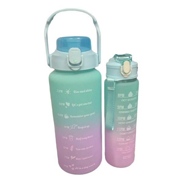 2L Motivational Water Bottle And 900ml Motivational Refill Bottle Blue