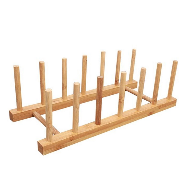 Adjustable Bamboo Pot Lid Organiser Rack -Expandable Kitchen Storage Holder
