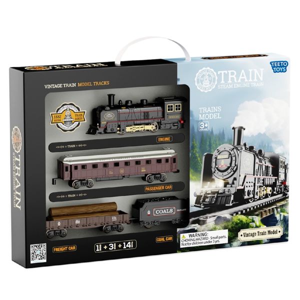 TEETO TOYS - Electronic Steam Train Playset - Classic Train Track - Toys for Boys