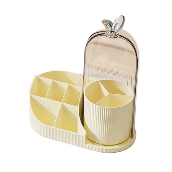 Covered Rotating Makeup Brush Holder Organizer with Lid Cosmetic Organizer