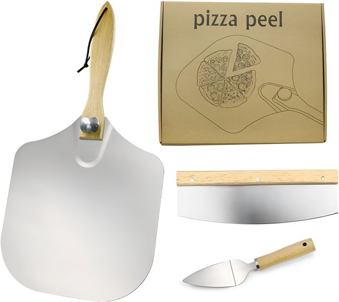 Pizza Peel Set, Wooden Handle Pizza Spatula Kit - Set of 3