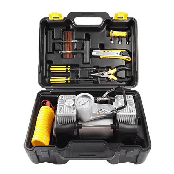 Portable Double Cylinder Air Compressor With Tire Repair Kit