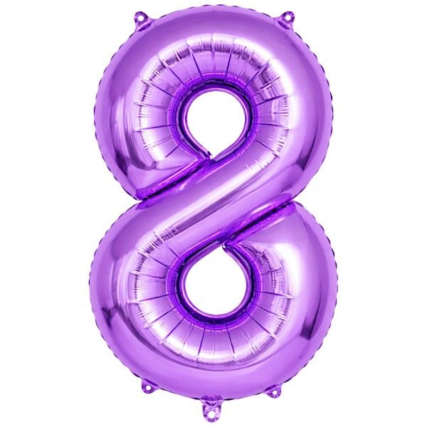 32-Inch Metallic Foil Balloon - Number 8 - Purple