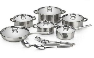 15pc Heavy Bottom Silver Stainless Steel Cookware Set