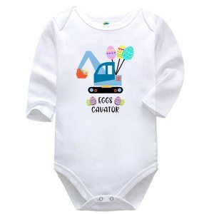 Eggs-Cavator Easter Baby Vest Bodysuit Onesie Long Sleeve