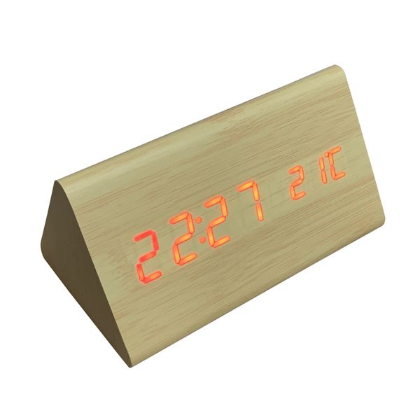 Wood Style Natural Wood Triangular Red LED Digital Clock (MT1905-NW-R)