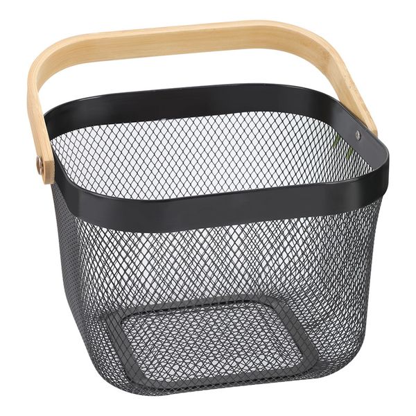 Modern Mesh Storage Basket with Wooden Handle