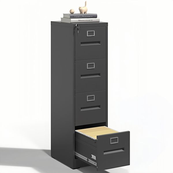 Steel Vertical 4 Drawer Inner Handle Filing Cabinet Cupboard Locker With Card Slots