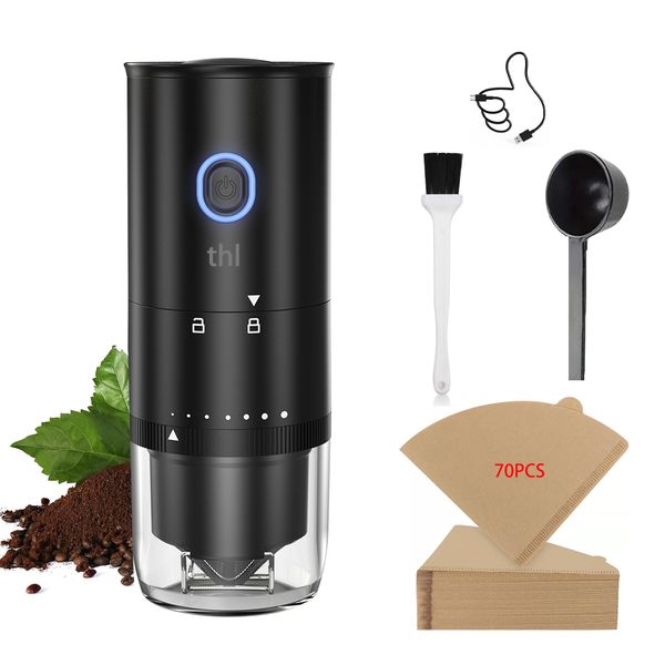 thl Portable Electric Coffee Grinder USB-C, Quiet Conical Burr to Cold Brew