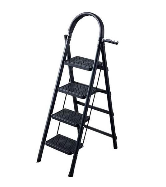 4-Step Folding Ladder - Telescopic Wrought Iron Ladder with Wide Pedals