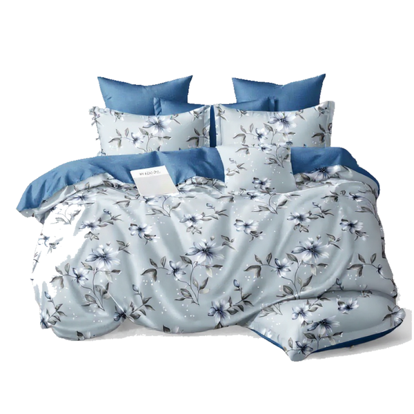 Linen Boutique - Duvet Cover Set Reversible-Floral LightBlue