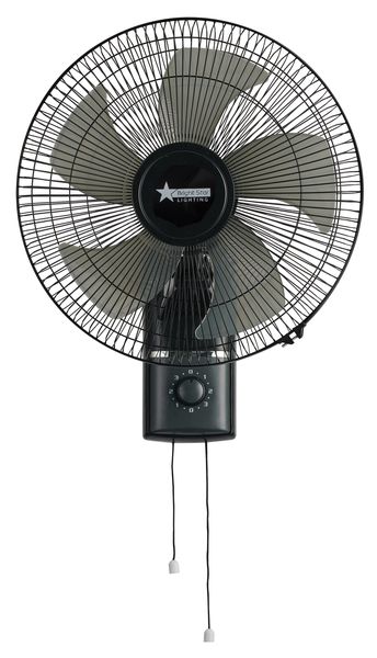 Modern 16" Wall-Mount Fan with 3-Speed Pull Chain - FAN025 Black