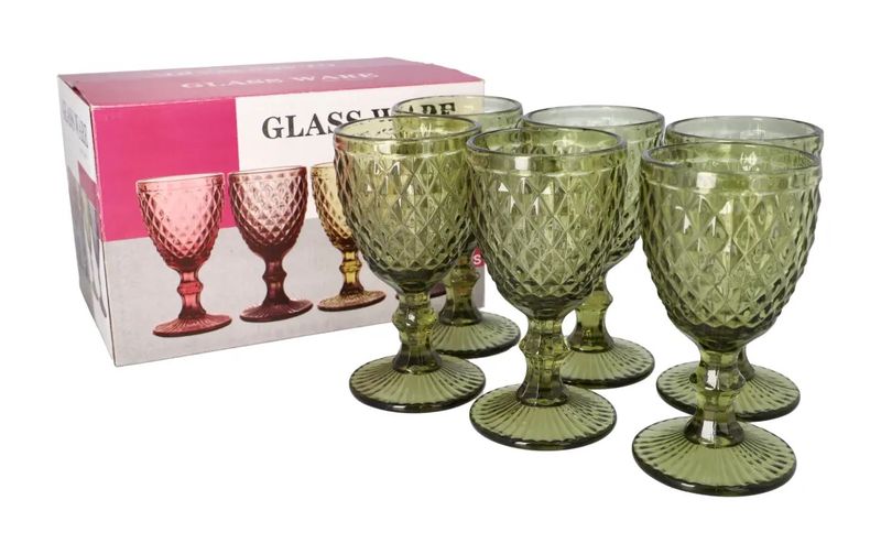 Crystal Vintage Colored Wine Glasses - Set of 6 - Green
