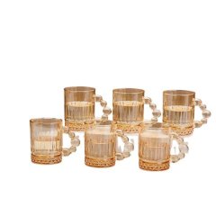 6 Piece Glass Mug Set 300ml Embossed Coffee Cups with Handle