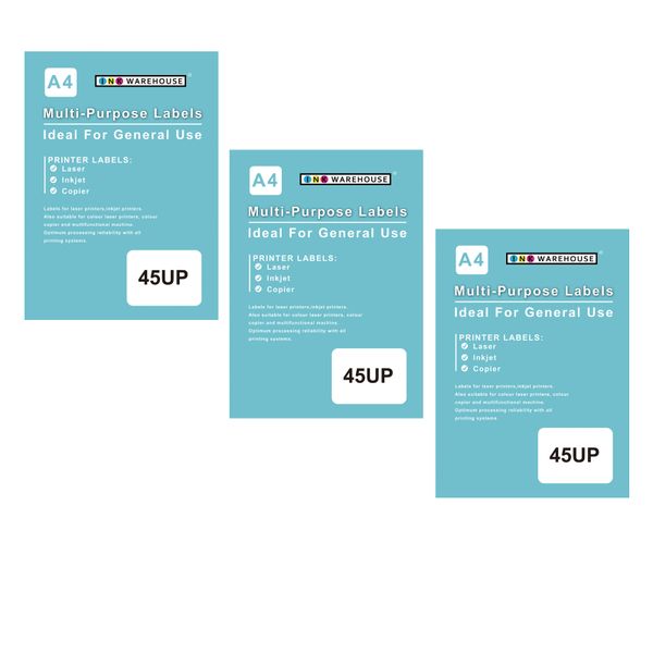 INKWAREHOUSE 45Up Label Self Adhesive A4 Size 100 Sheets X 3