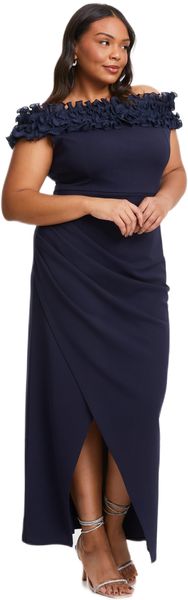 Quiz - Women Plus Size Curve Navy Ruffle Bardot Maxi Dress