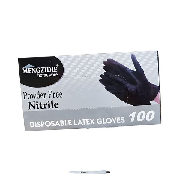 100 Pieces Powder Free Disposable Black Nitrile Gloves With ReVibe Pen