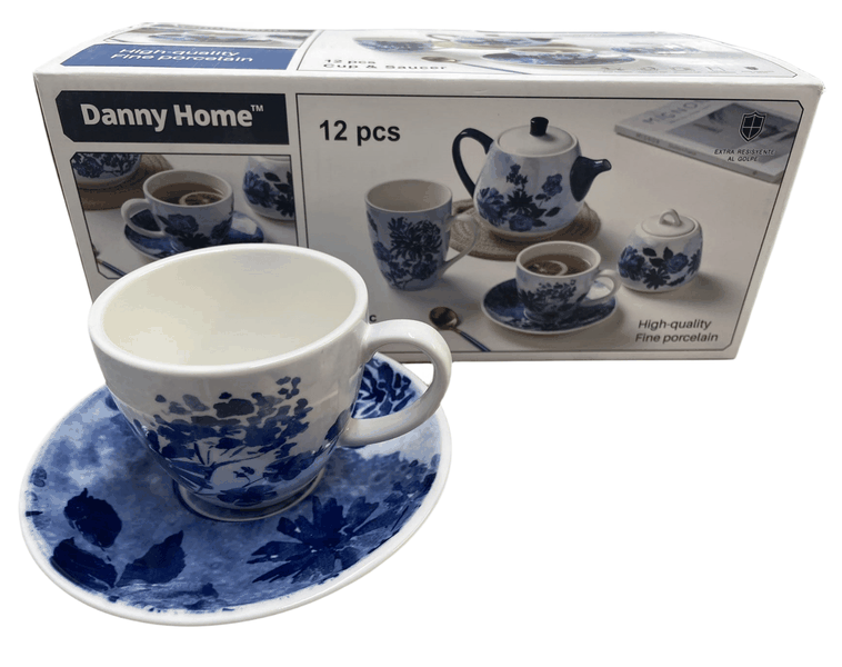 Willow China Plate Mug Tea Cup Saucer Bowl Dinner Set of Six - Blue