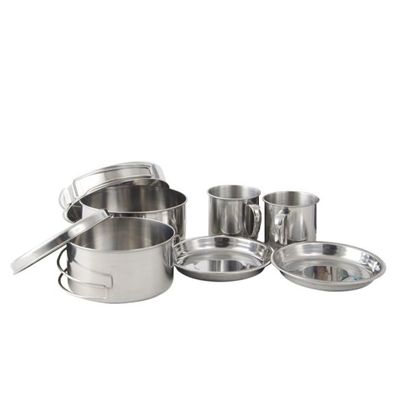 Stainless Steel Camping Cookware Set - Portable Hiking Pot &amp; Utensils