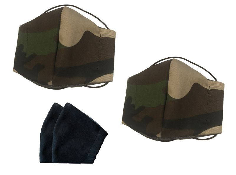 Face Mask - Kids Camo - 3 Layer Cotton Fabric - Washable, Reusable (4 Pack)