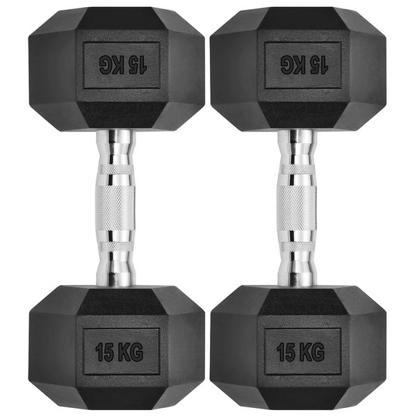 15Kg Pairs - Premium Rubber-Coated Hex Dumbbells Pair