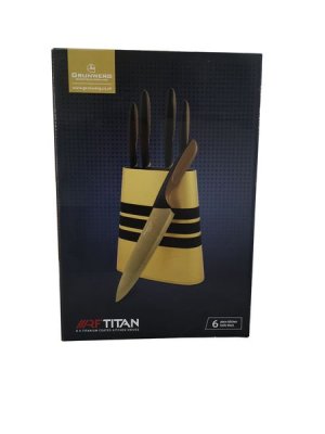Grunwerg RF Titan 5x Titanium Coated Kitchen Knives With Knife Block