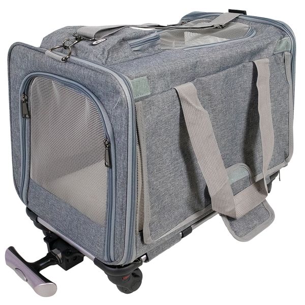Pet Carrier with Wheels, Durable Mesh Panels and Collapsible Function