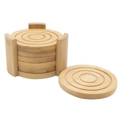 Regent Bamboo Round Coasters with Slots in Holder 6 Piece Set- 100mm Diax10mm