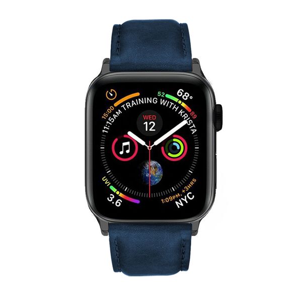 Premium Navy Blue Italian Leather Strap For Black 42mm / 44mm Apple Watch