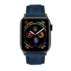 Premium Navy Blue Italian Leather Strap For Silver 38mm / 40mm Apple Watch