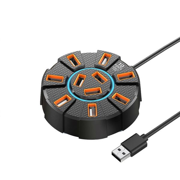 10 Ports Usb 2.0 Hi-Speed Hub, Gaming 7-Color Led &amp; 480mbps