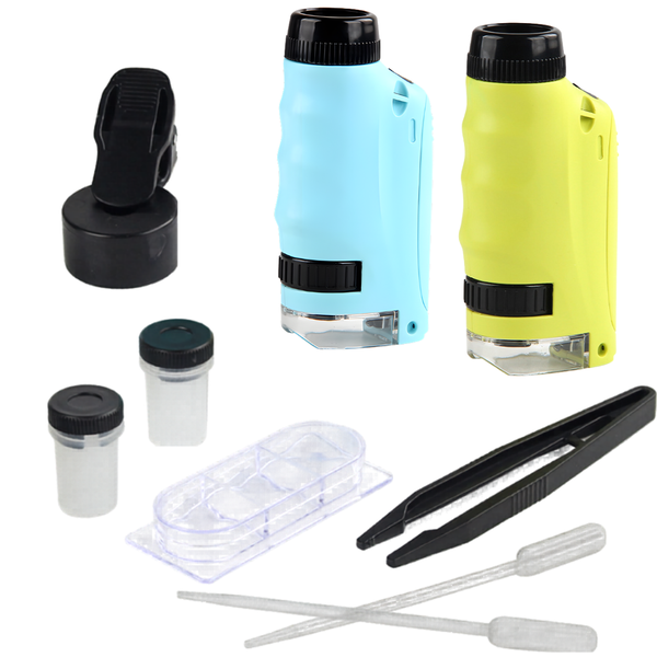 Aicom - 2 Pack 250X Kids Portable Handheld Microscope Educational Mini Kit